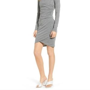 Gray Ruched Long Sleeve Dress